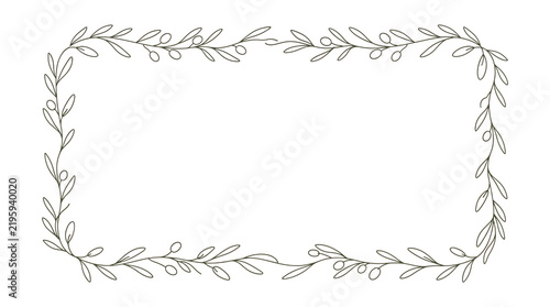Black and white line art leaf frame border sketch design