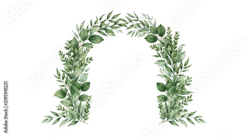 Watercolor green leaf arch foliage frame border design
