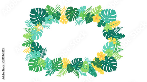Leaf frame border design with plant foliage and tropic theme
