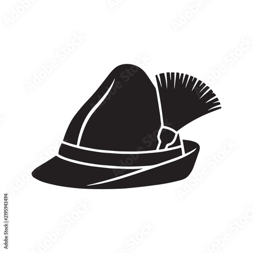 Traditional Bavarian Tyrolean Hat with Gamsbart Brush Silhouette Vector Icon