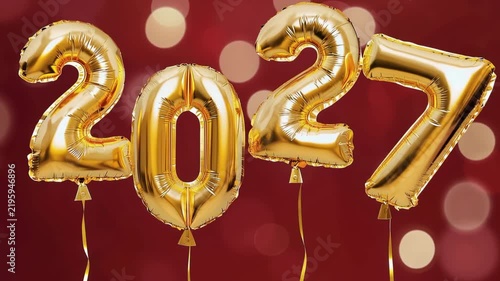 2027 foil balloons on festive background, concept of New Year celebration and upcoming holiday