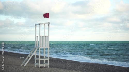 Beach Lifeguard Tower Red Flag Warning Sea