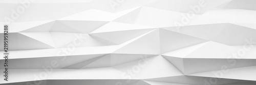 Minimalist white low poly background, abstract geometric paper texture with sharp triangular shapes and soft shadows, clean architectural surface for modern corporate website banners.
