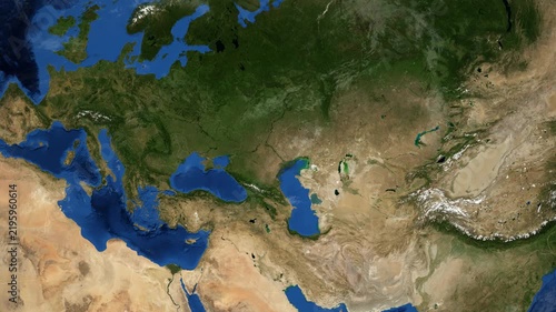 Cinematic 3D Earth Globe Orbital Zoom into Astrakhan' Region, Russia Borders