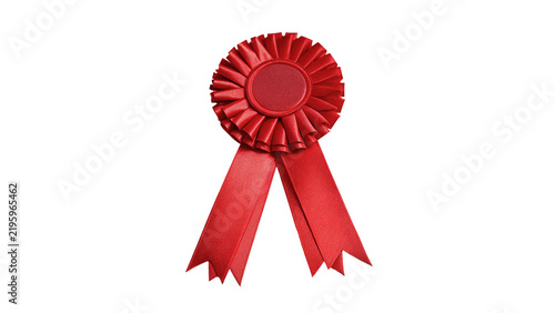 Obraz na plátně Red glossy satin fabric award ribbon rosette medal isolated on transparent background