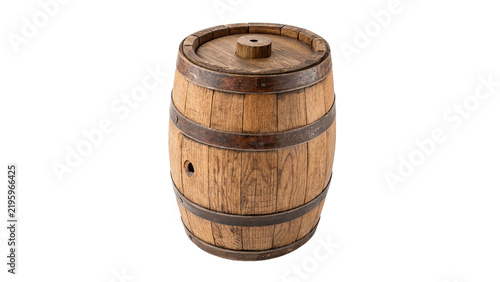 Canvastavla Vintage rustic round brown wooden beverage wine barrel isolated on transparent background
