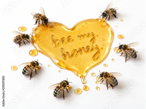 Minimal Honey Heart with Honey Bees on Clean White Background for valentine