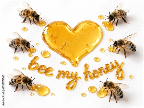 Golden Honey Heart with Bees and Bee My Honey Message