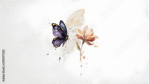 Delicate watercolor painting with a butterfly and flowers