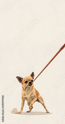 Cute chihuahua puppy on a leash against a white background