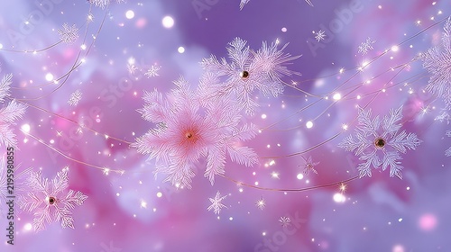 Elegant christmas background with outlined snowflakes and delicate ornaments on soft pastel winter colors, crisp lines, professional finish