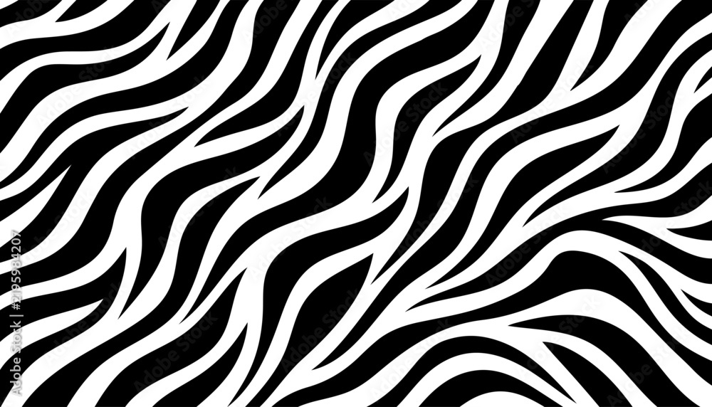 Fototapeta premium Abstract Diagonal Zebra Stripes with Flowing Black and White Wavy Lines