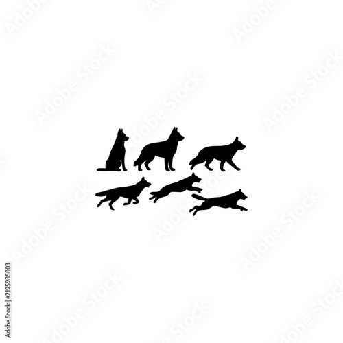 Set of pet dog silhouettes in various poses.