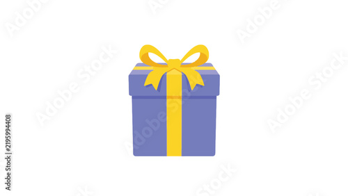 Purple gift box vector illustration featuring a bright yellow bow ribbon for festive holiday celebrations