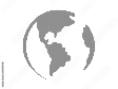Digital dotted halftone global map illustrating north and south america on transparent background