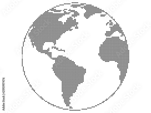 Dotted world map illustration of earth's continents on transparent background