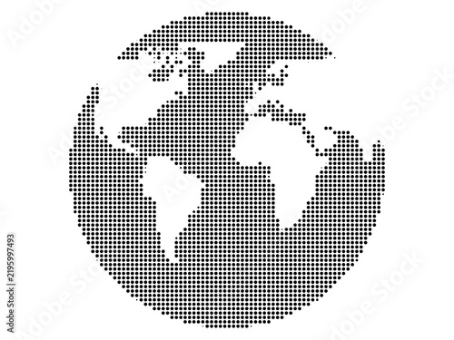 Dotted world map showing continents and global connection, suitable for digital design
