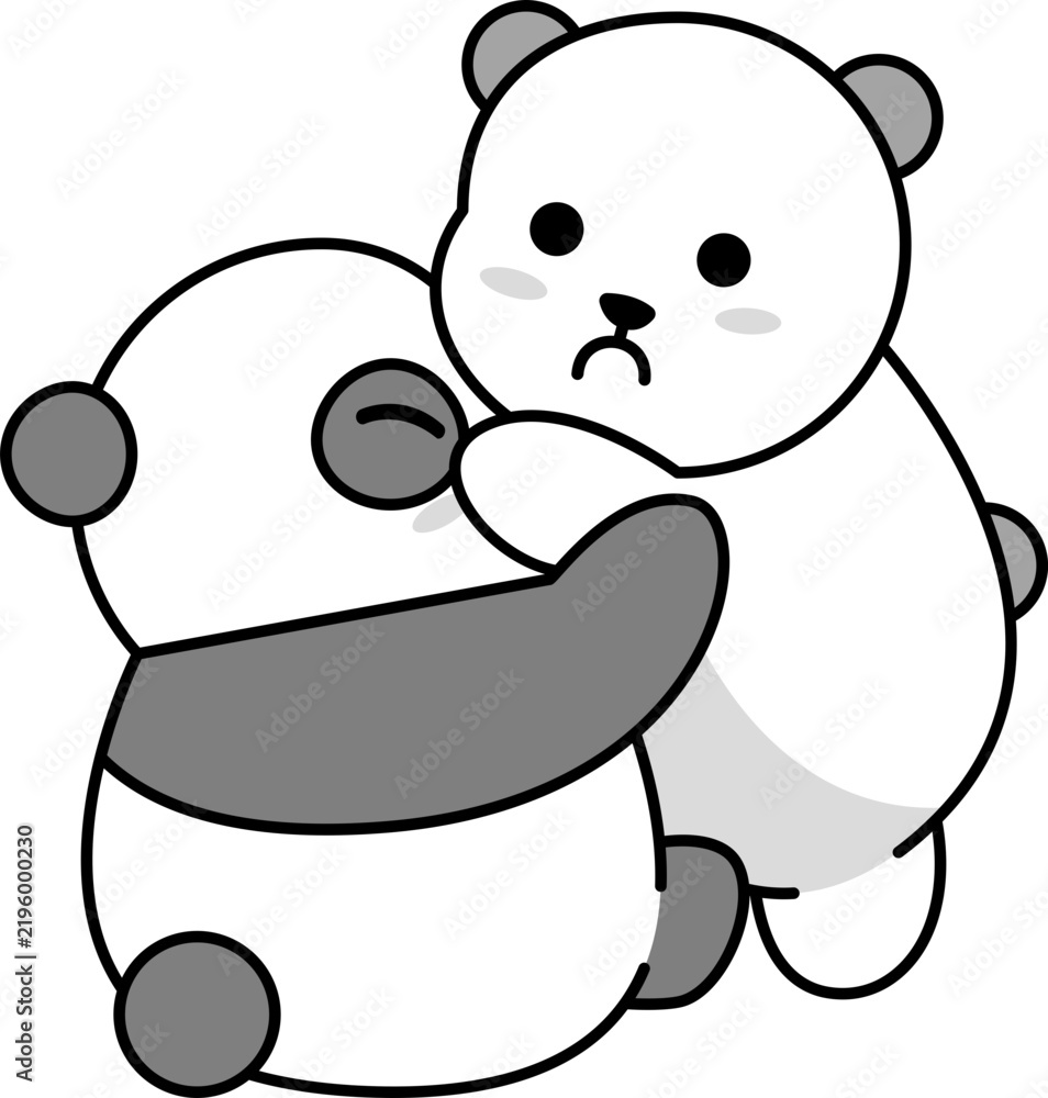 Fototapeta premium Cute Panda and Polar Bear Hugging Cartoon Illustration