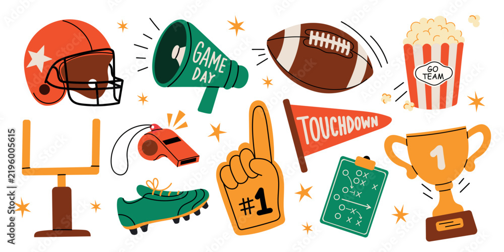 Obraz premium American football set. Flat vector illustration isolated on white background.