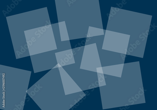 Abstract geometric background featuring overlapping translucent rectangles and polygonal shapes in blue tones on a dark navy background. Modern minimalist composition suitable for presentations.