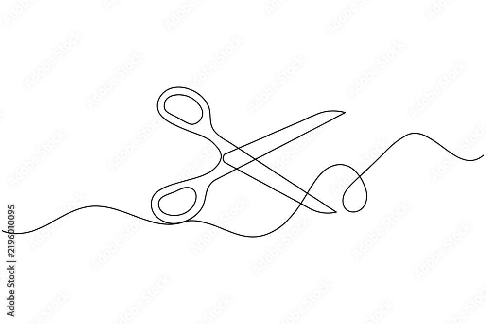 Obraz premium Hairdresser shears scissors continuous one line drawing minimalist salon haircut equipment outline vector illustration