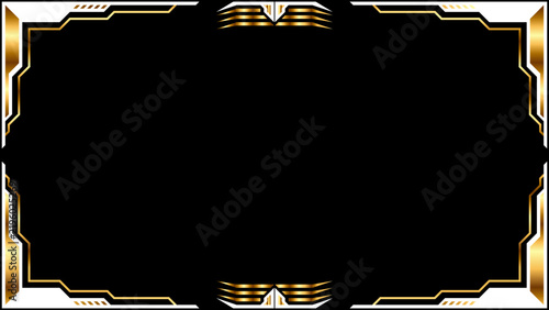 Futuristic golden ornate border with black background for gaming or e-sports overlay, perfect for streamer and content creator branding elements