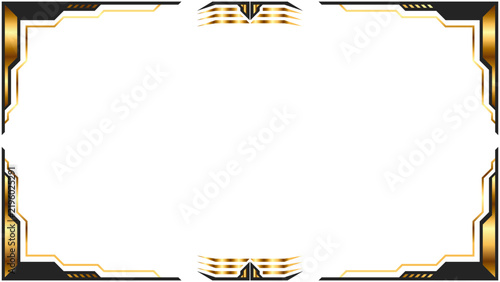 Futuristic gold and black border frame design, perfect for modern tech presentations, gaming streams, elegant digital certificates, or a stylish overlay template