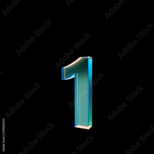 Looped 3D animation on a transparent background. The jumping digit is made of glass.