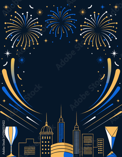 Elegant New Year Fireworks Celebration City Skyline
