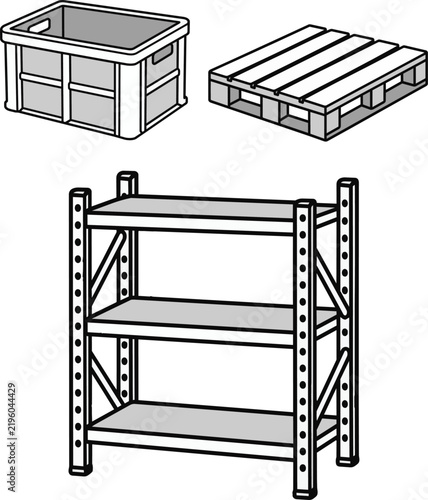 Warehouse Storage Essentials Collection Black and White Minimal Line Art Vector Set