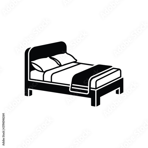 Obraz na plátne Simple Black and White Icon of a Bed.