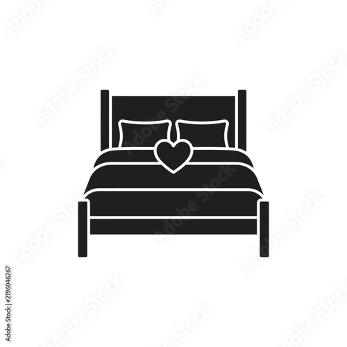 Canvastavla Romantic Bed with Heart Symbol Icon.