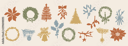 Flat vector winter botanicals. Christmas, Xmas, Noel, design