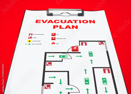 Принти на полотні Emergency 911 evacuation plan for building safety and response in case of emerge