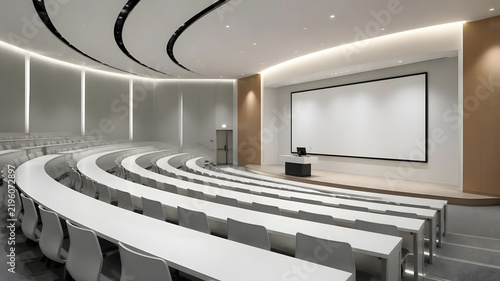 Empty Modern Lecture Hall and Auditorium with Screen