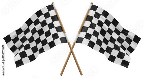 Two crossed checkered racing flags for car sports competition isolated on transparent background