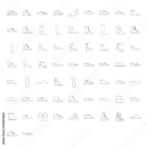 Line art shoe collection icons bundle footwear sheet for retail app