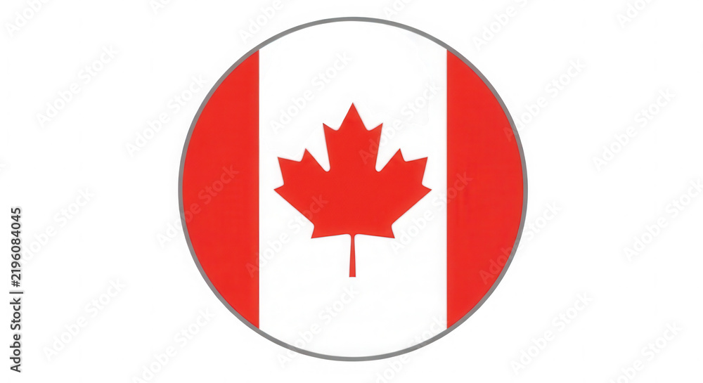 Fototapeta premium Round Canada flag button with red maple leaf symbol isolated on transparent background