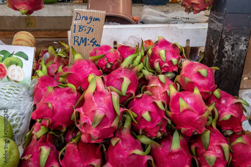 Dragon Fruit (Selenicereus undatus) for sale in an outdoor market in Kuala Lumpur, Malaysia