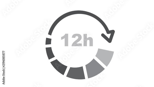 Hour timer icon set. 1, 12, 24, hours timer clock, icon, vector, video.  