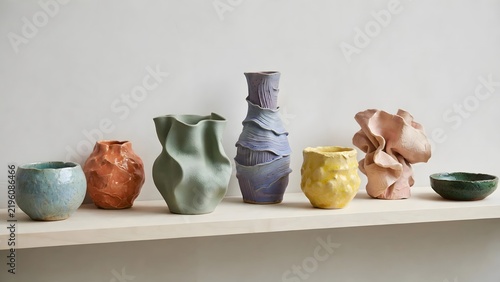 A minimalist gallery arrangement highlights the individuality of each ceramic artwork