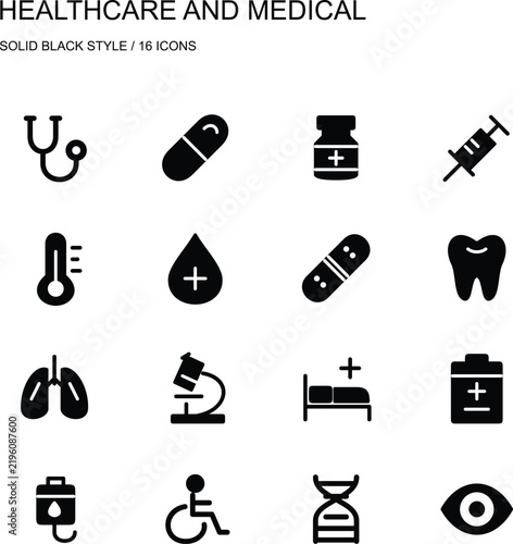 Healthcare and Medical Solid Black Icon Set
