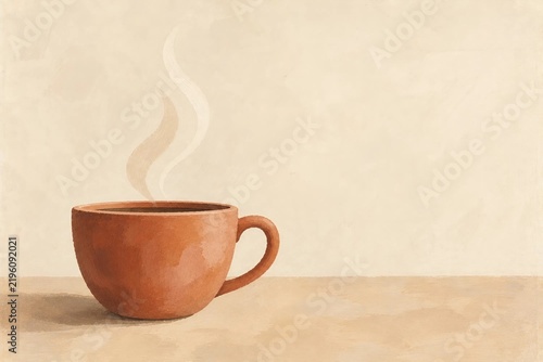 Steaming Hot Coffee Cup on Light Minimal Background
