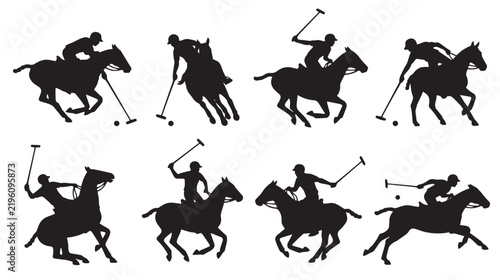 Equestrian Polo Athlete Cartoon Vector Illustration Set Featuring Full Body Rider Horse and Competitive Sports Actions