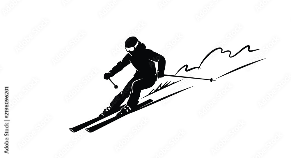 Fototapeta premium Skier Silhouette On White Background Dynamic Winter Sports Illustration