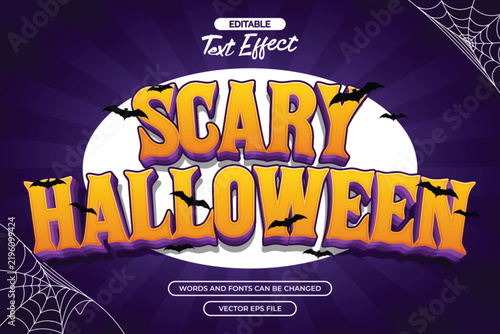 Scary halloween editable text effect with bat silhouette and spider web decoration