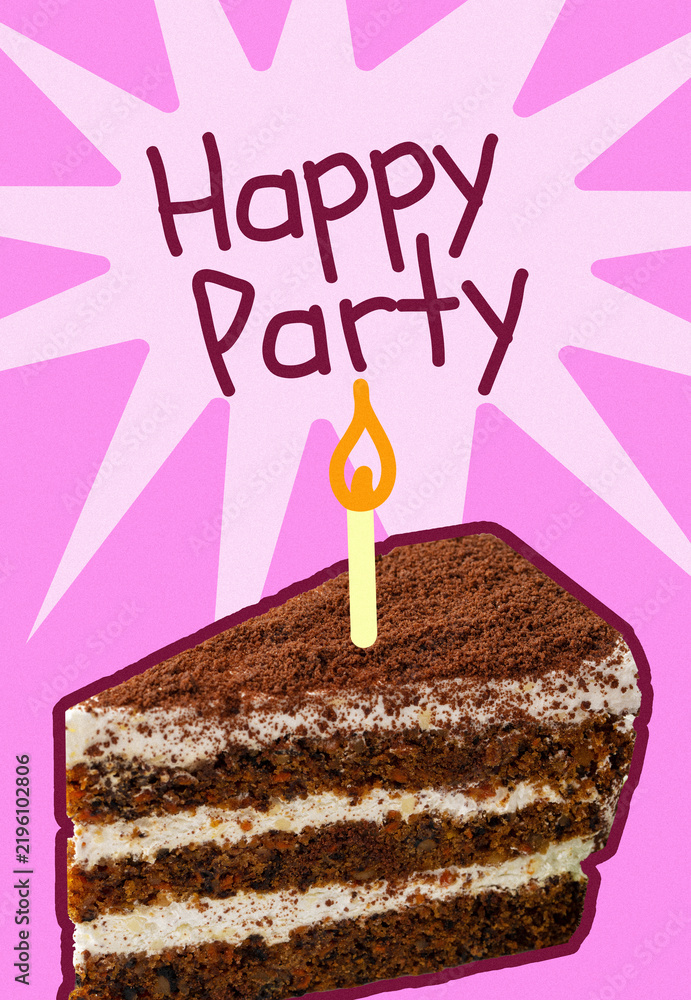 Naklejka premium Celebration at a birthday party with a cake and a candle on it in bright colors