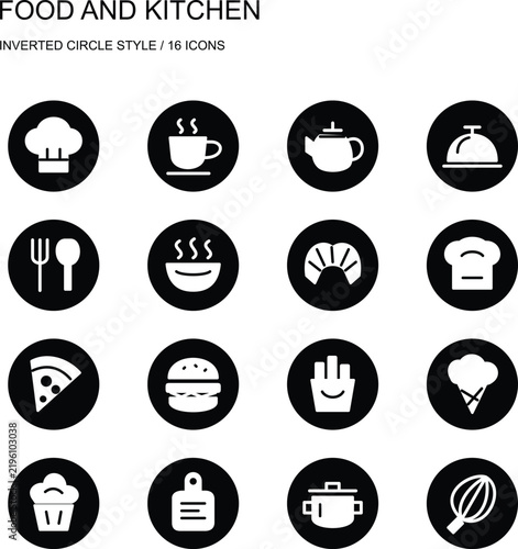 Food and Kitchen Inverted Circle Icon Set