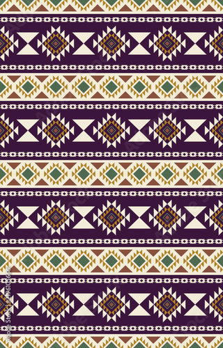 Aztec Tribal Geometric Seamless Pattern in Deep Plum and Sage Green