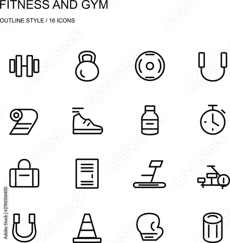 Fitness and Gym Outline Icon Set